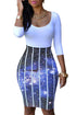 Half Sleeve O Neck Galaxy Skirt Patchwork Bodycon Dress